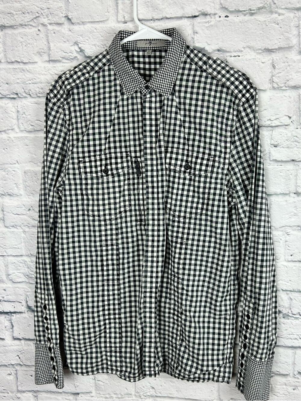 7 For All Mankind Black White Gingham Snap Front Western Shirt M